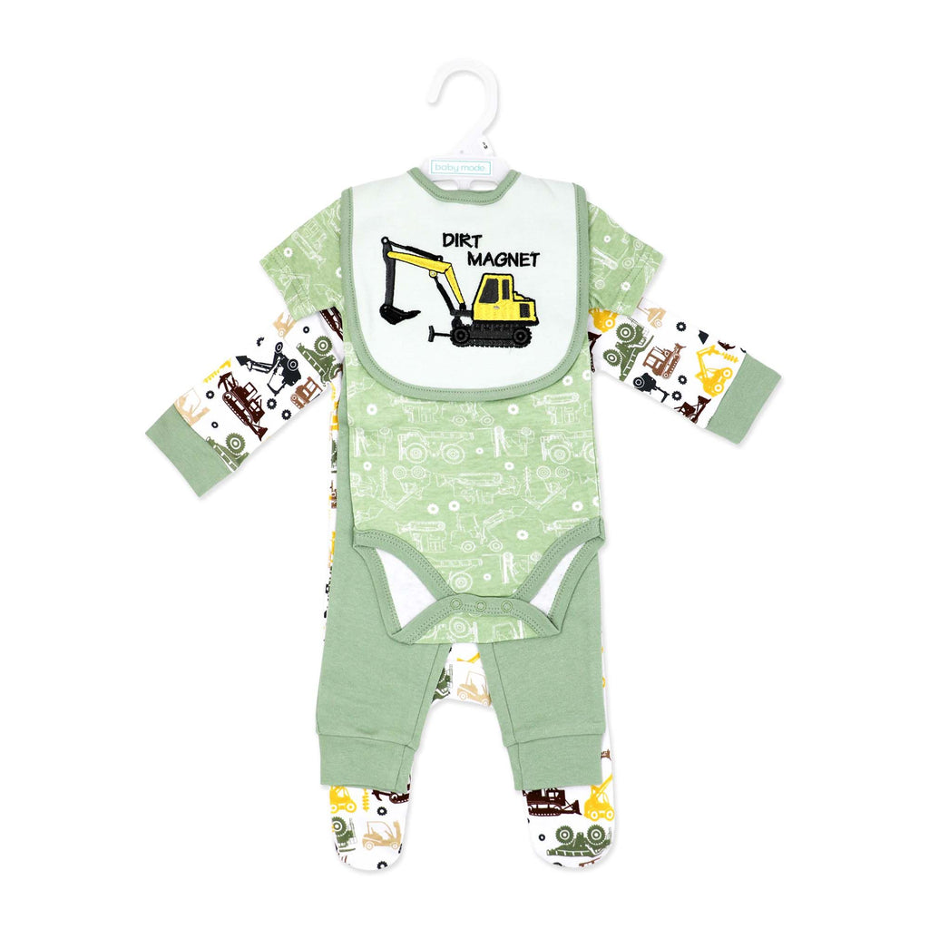 Construction Truck 4 Piece Baby Outfit Set – 100% Cotton