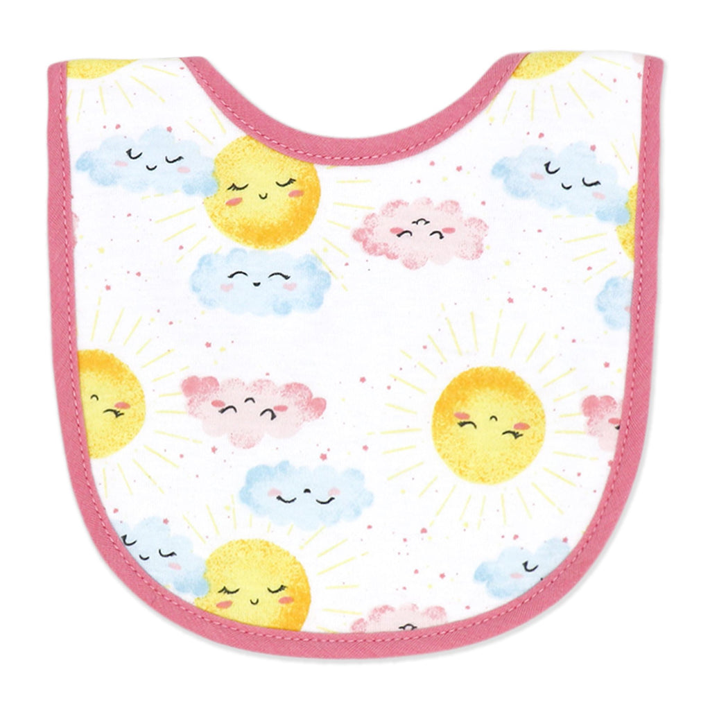Pink Cloud & Sun Baby Bibs and Socks Set – 3 Bibs + 2 Pairs Socks, Soft Cotton Blend