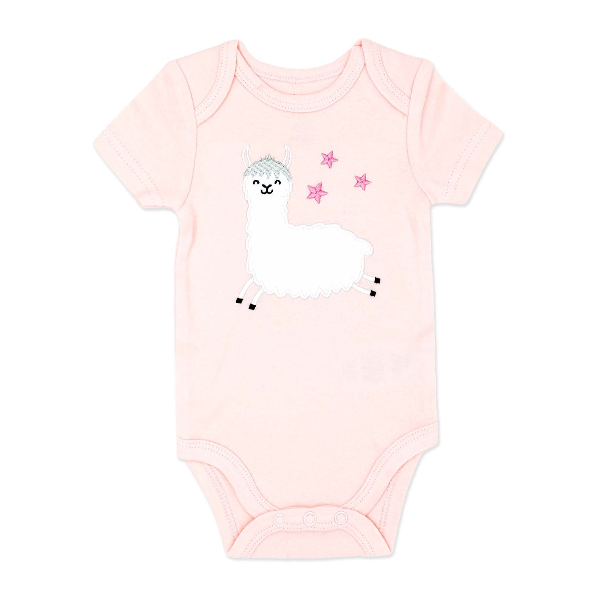 Body bébé imprimé lama rose – 100 % coton à manches courtes