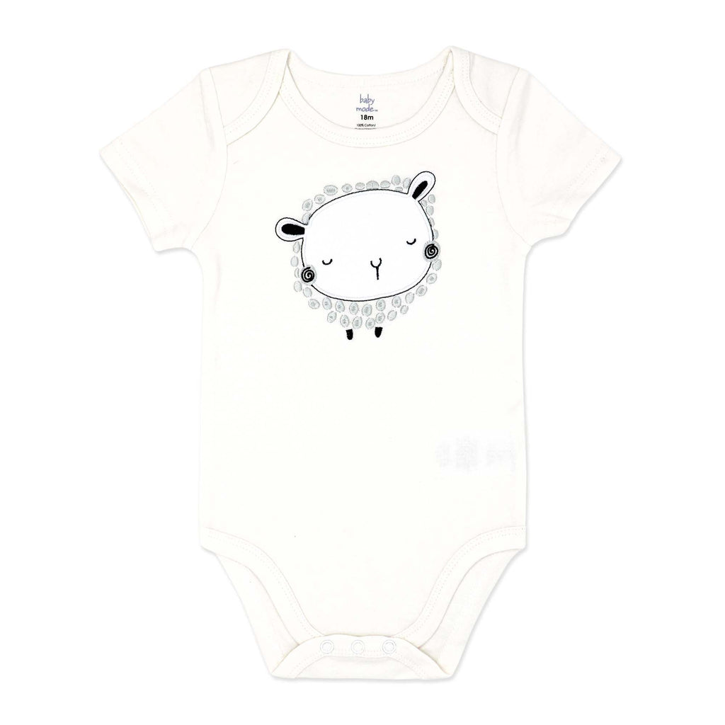 Body bébé imprimé agneau blanc – 100 % coton à manches courtes
