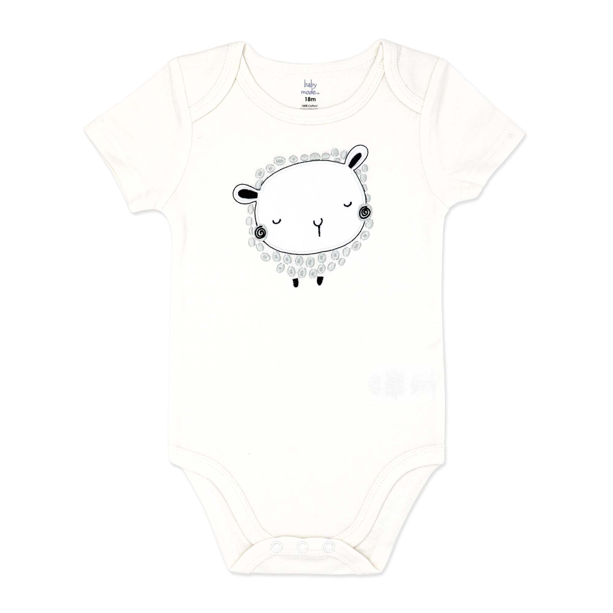 Body bébé imprimé agneau blanc – 100 % coton à manches courtes