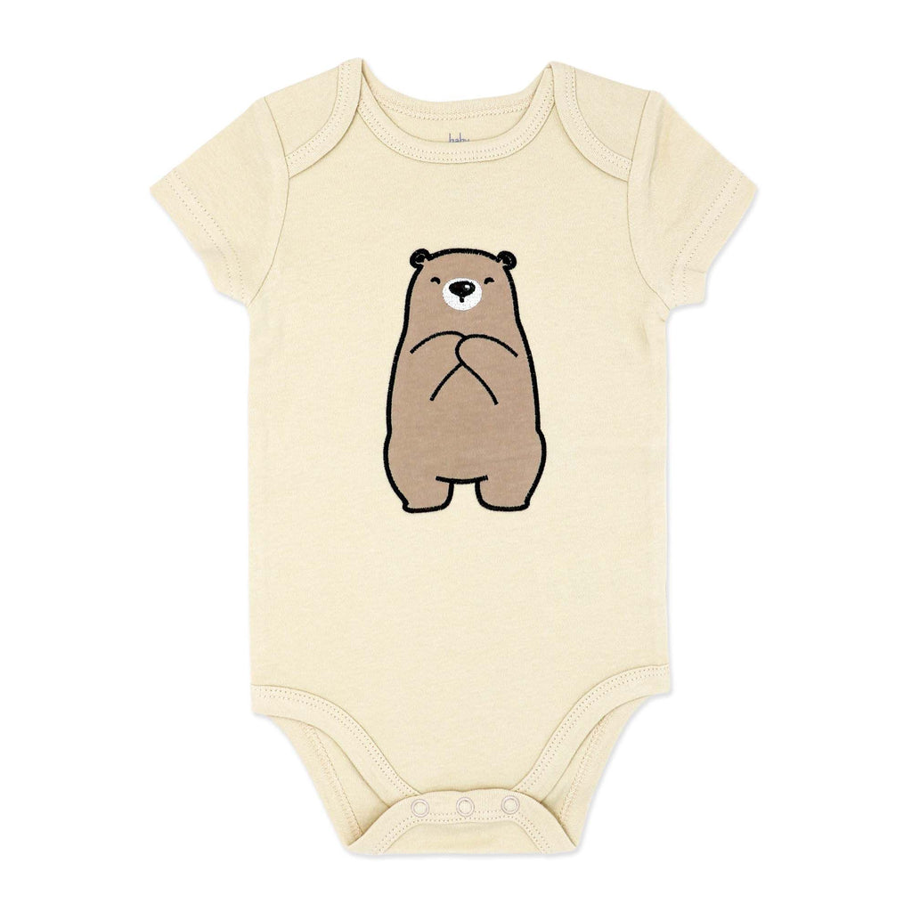 Body bébé beige à imprimé ours – Manches courtes 100 % coton