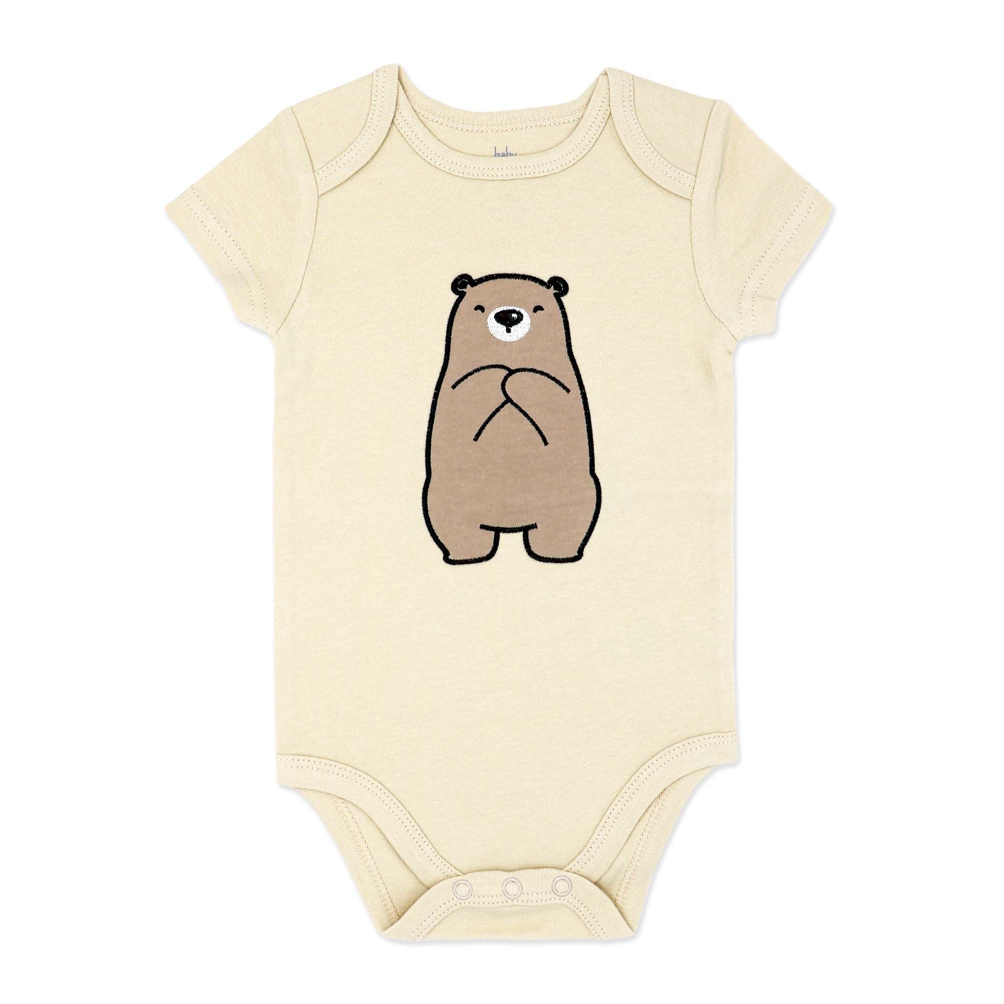 Body bébé beige à imprimé ours – Manches courtes 100 % coton