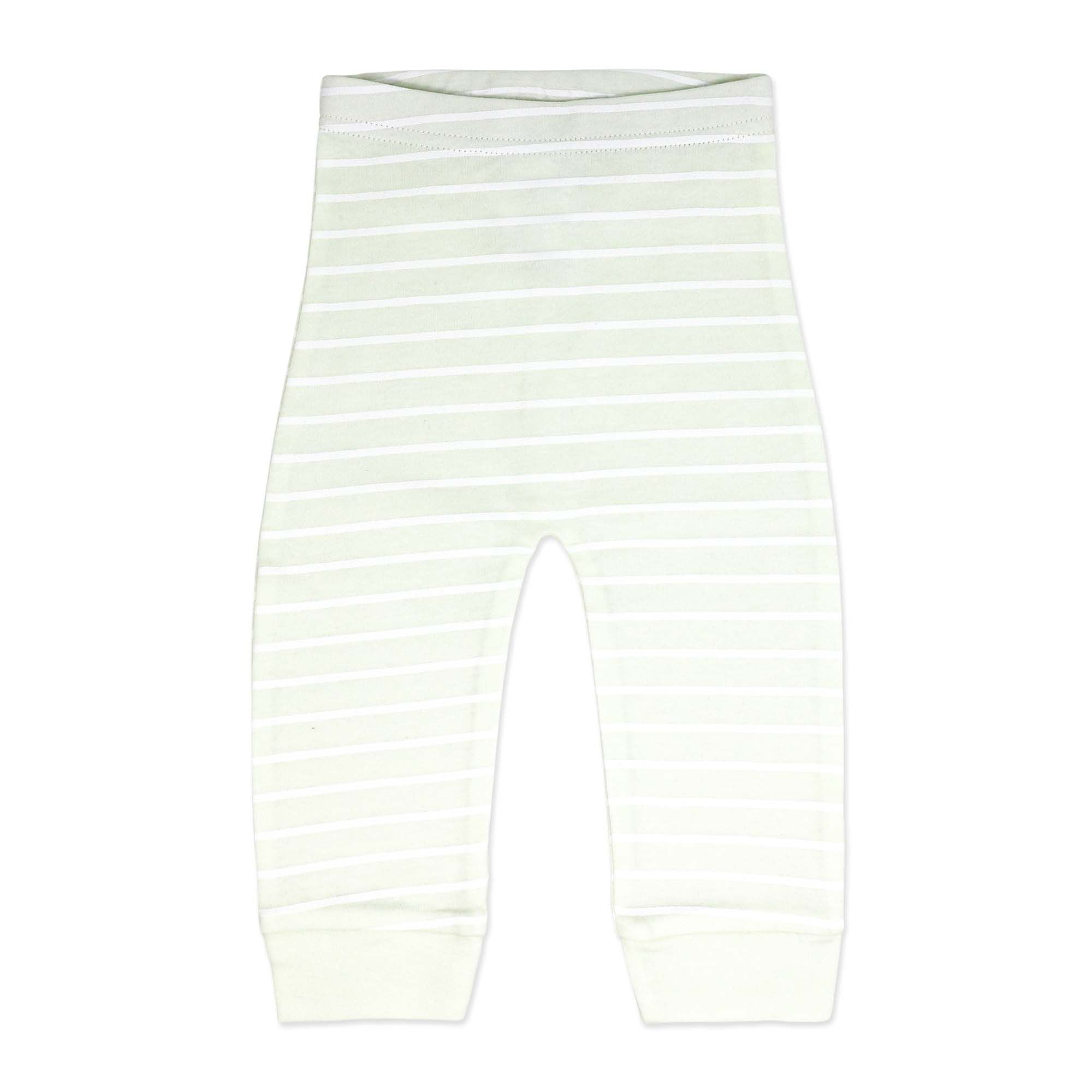 Mint Green Striped 100% Cotton Baby Pajama Pants – Soft Elastic Waist Sleep Bottoms