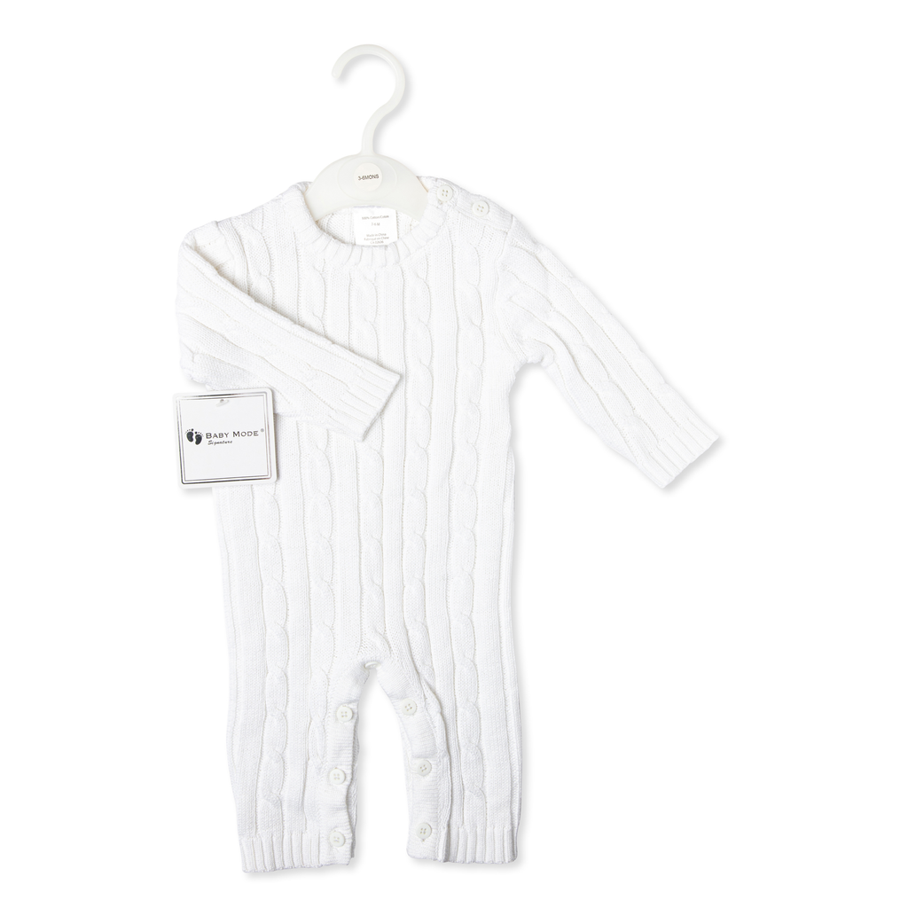 White Cable Knit Baby Romper – 100% Cotton