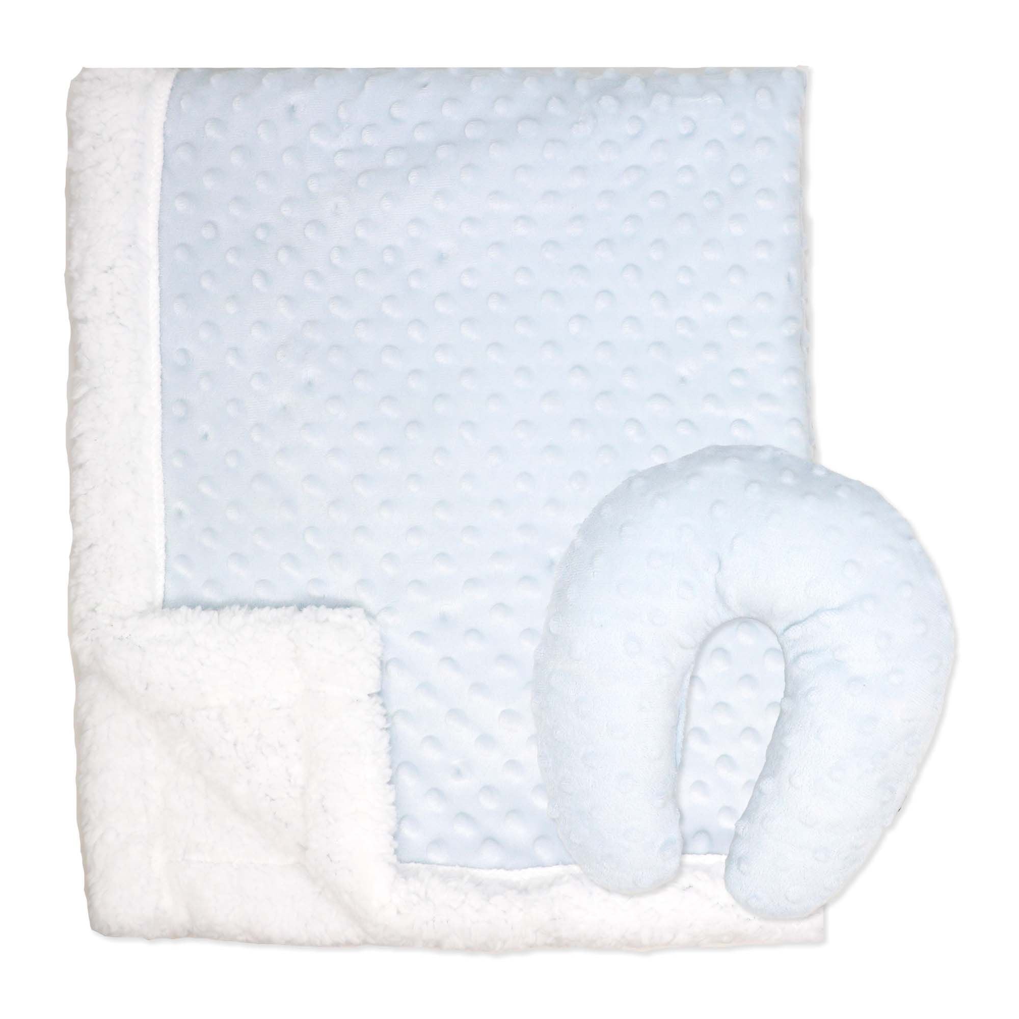 Popcorn Sherpa Baby Blanket & Neck Pillow Set – 100% Polyester, 30" x 36"
