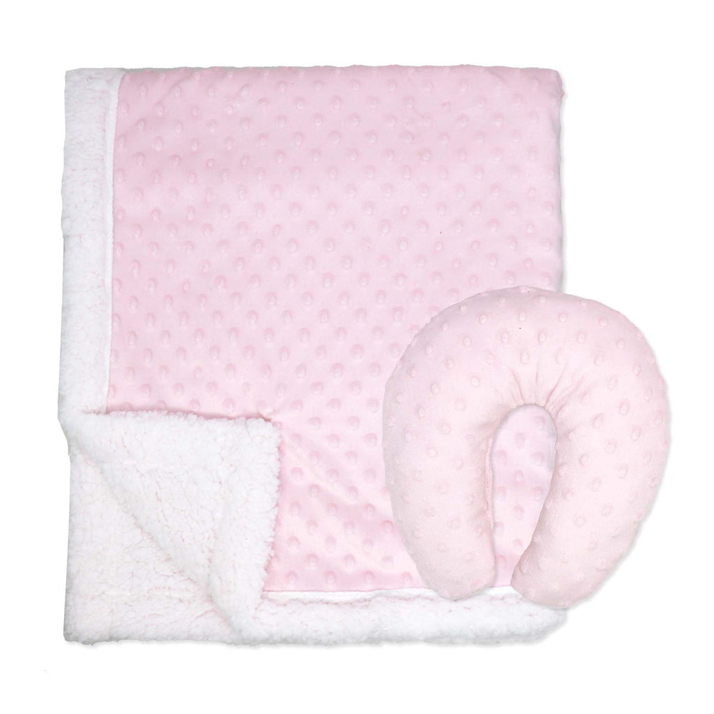 Popcorn Sherpa Baby Blanket & Neck Pillow Set – 100% Polyester, 30" x 36"
