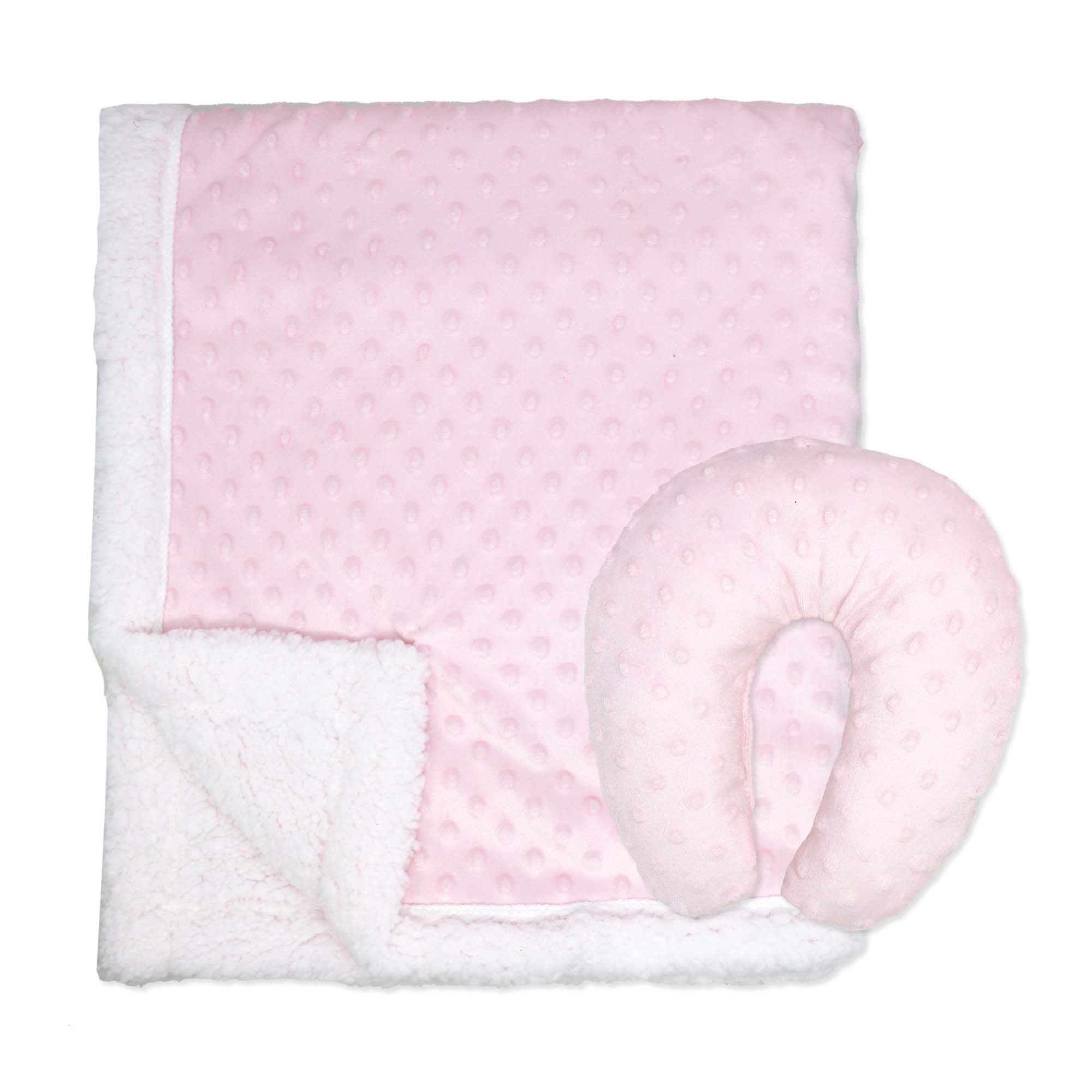 Popcorn Sherpa Baby Blanket & Neck Pillow Set – 100% Polyester, 30" x 36"