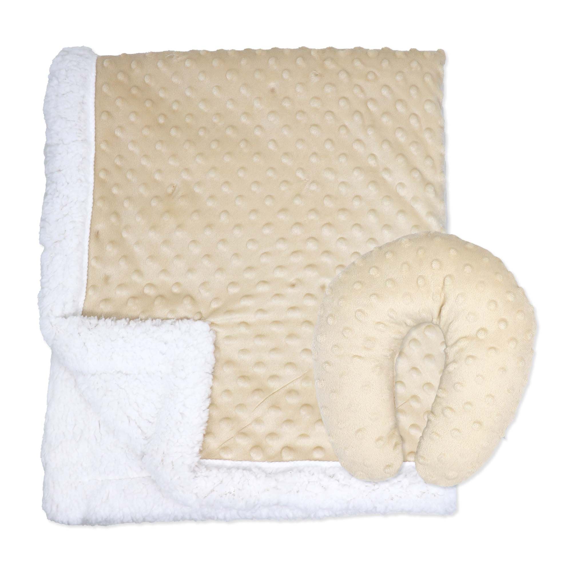 Popcorn Sherpa Baby Blanket & Neck Pillow Set – 100% Polyester, 30" x 36"