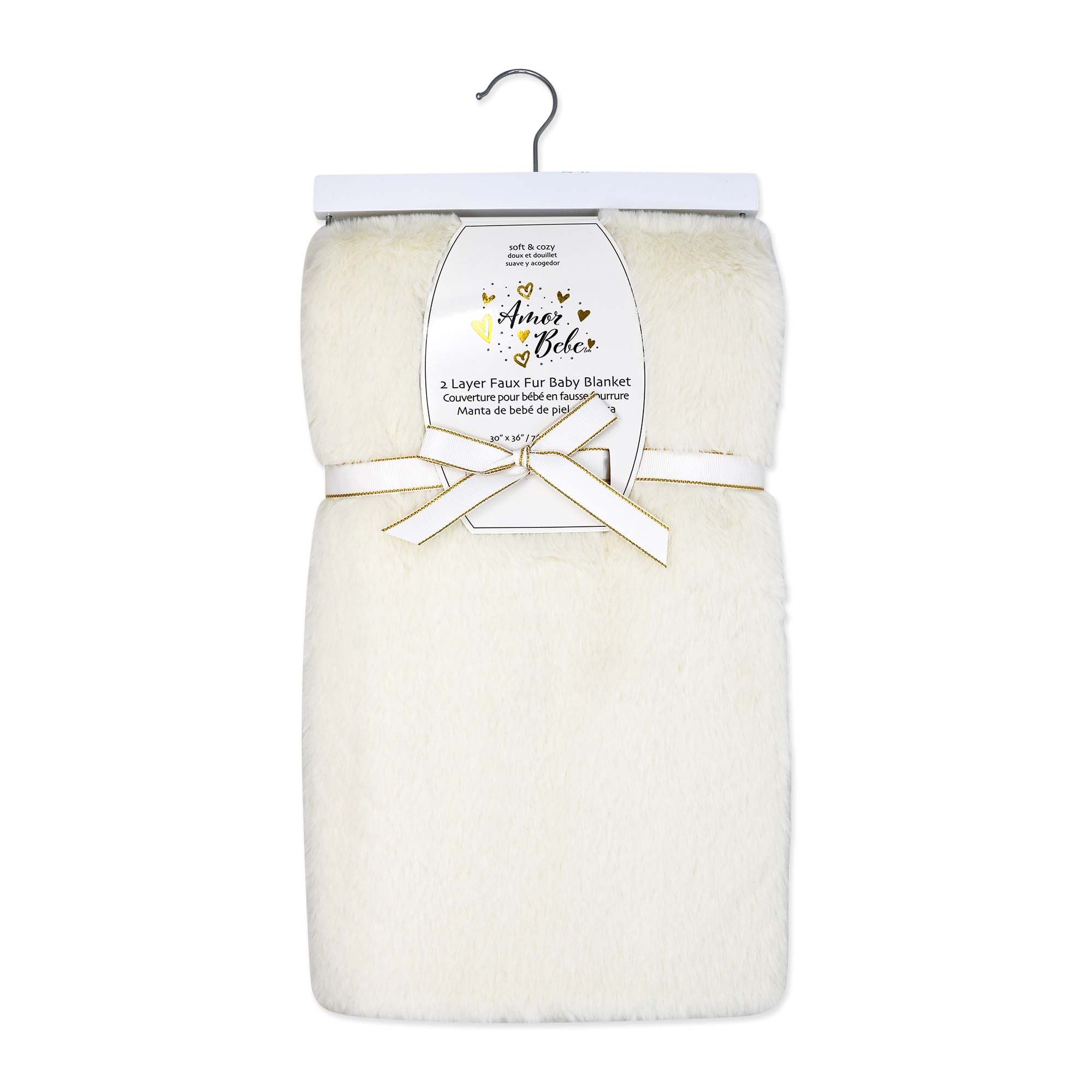 2-Layer Luxury Faux Fur Baby Blanket & Neck Pillow Set – 100% Polyester