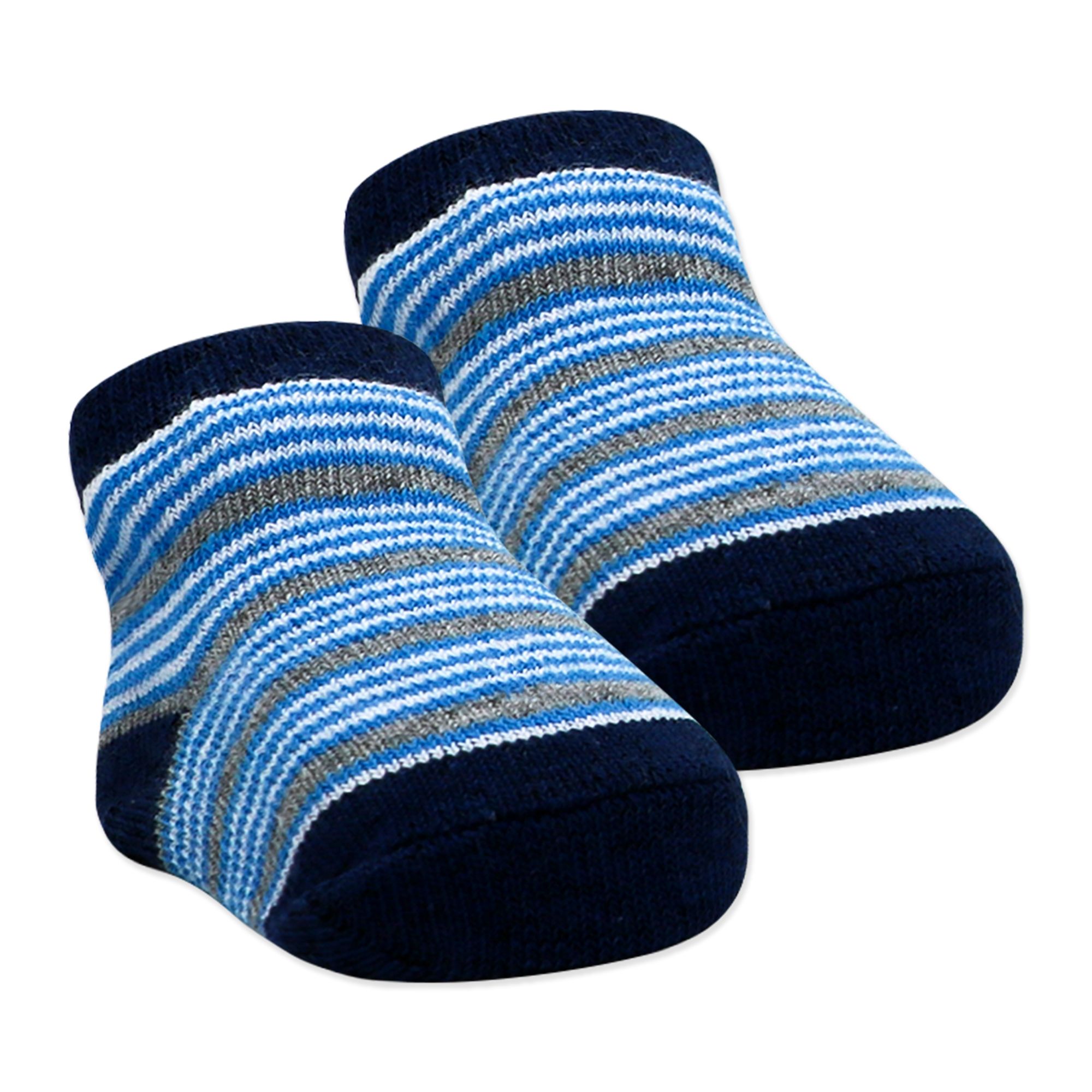 Blue Baby Crew Socks 3 Pairs – Checks & Stripes (0–6 Months)