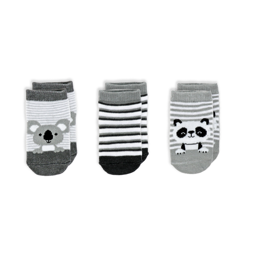 Baby Socks 3-Pack – Grey Koala & Panda (0–6 Months)