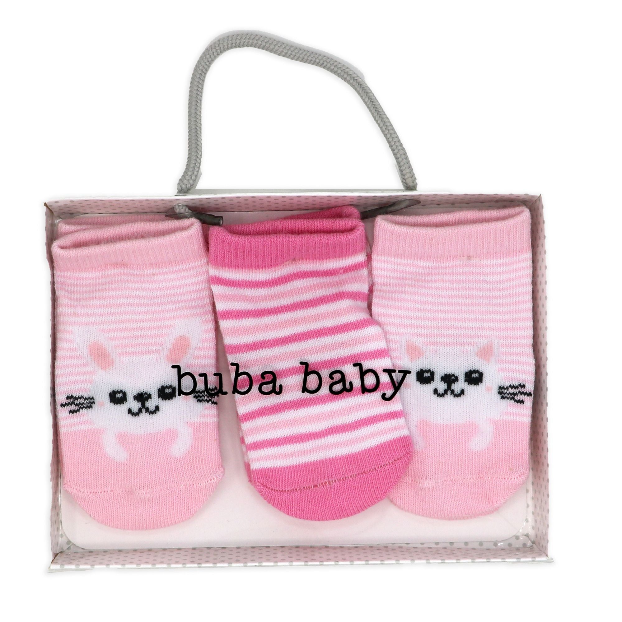 Pink Bunny & Cat Baby Socks 3-Pack (0–6 Months)