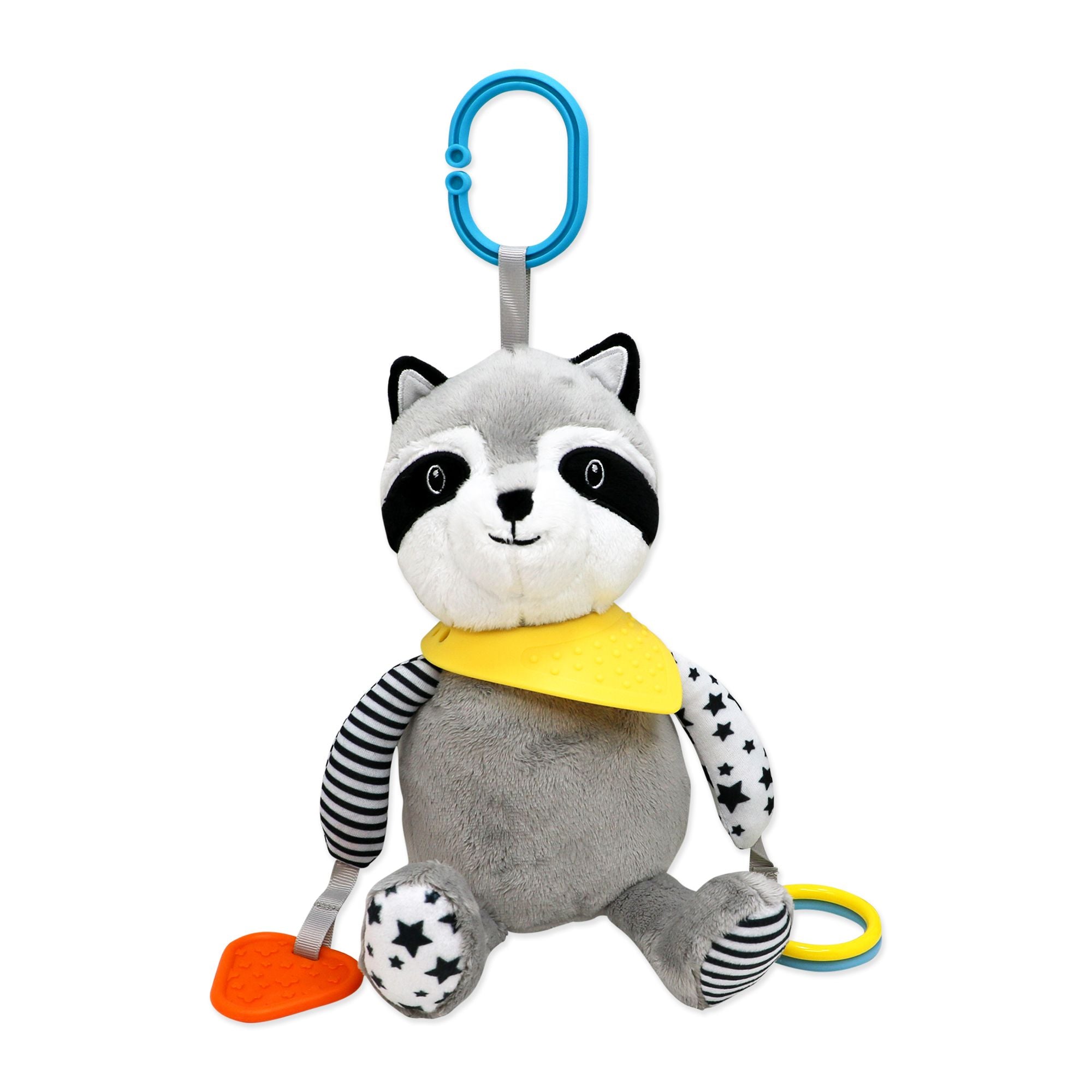 Grey Raccoon Plush Activity Toy – 100% Polyester Baby Toy with Teether & Rings (0+)