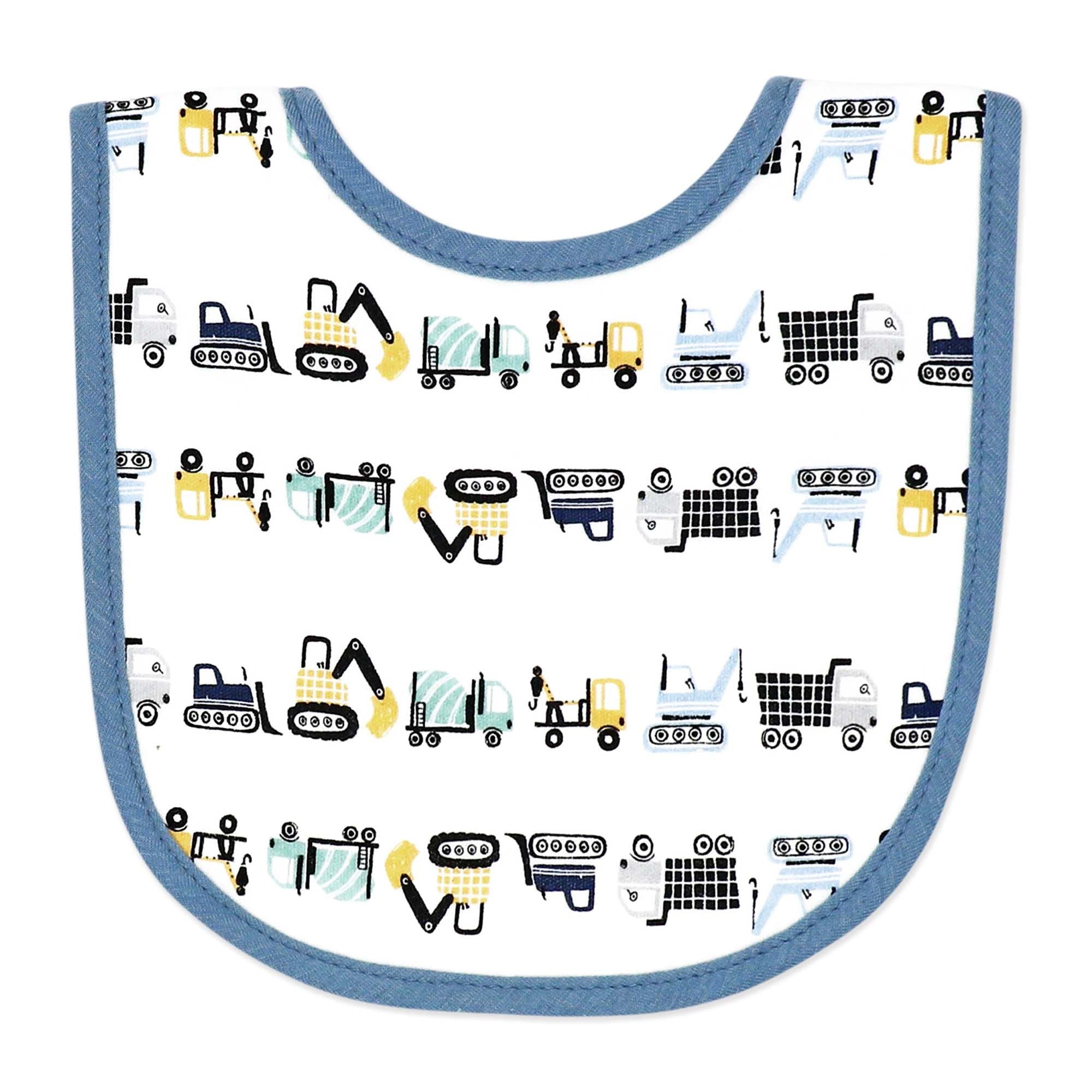 Construction Trucks Baby Bibs 4-Pack – Soft Cotton Blend Feeding Bib Set