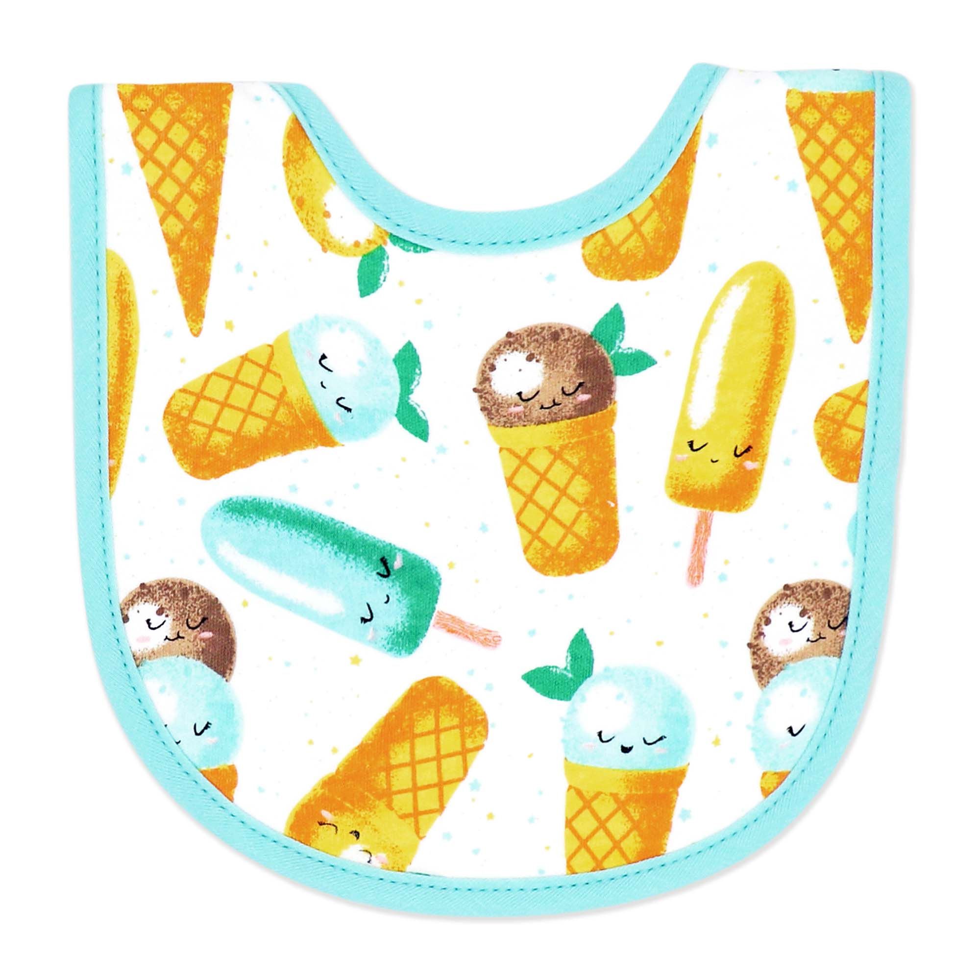 Ice Cream Baby Bibs 4-Pack – Soft Cotton Blend Terry Back Feeding Bib Set