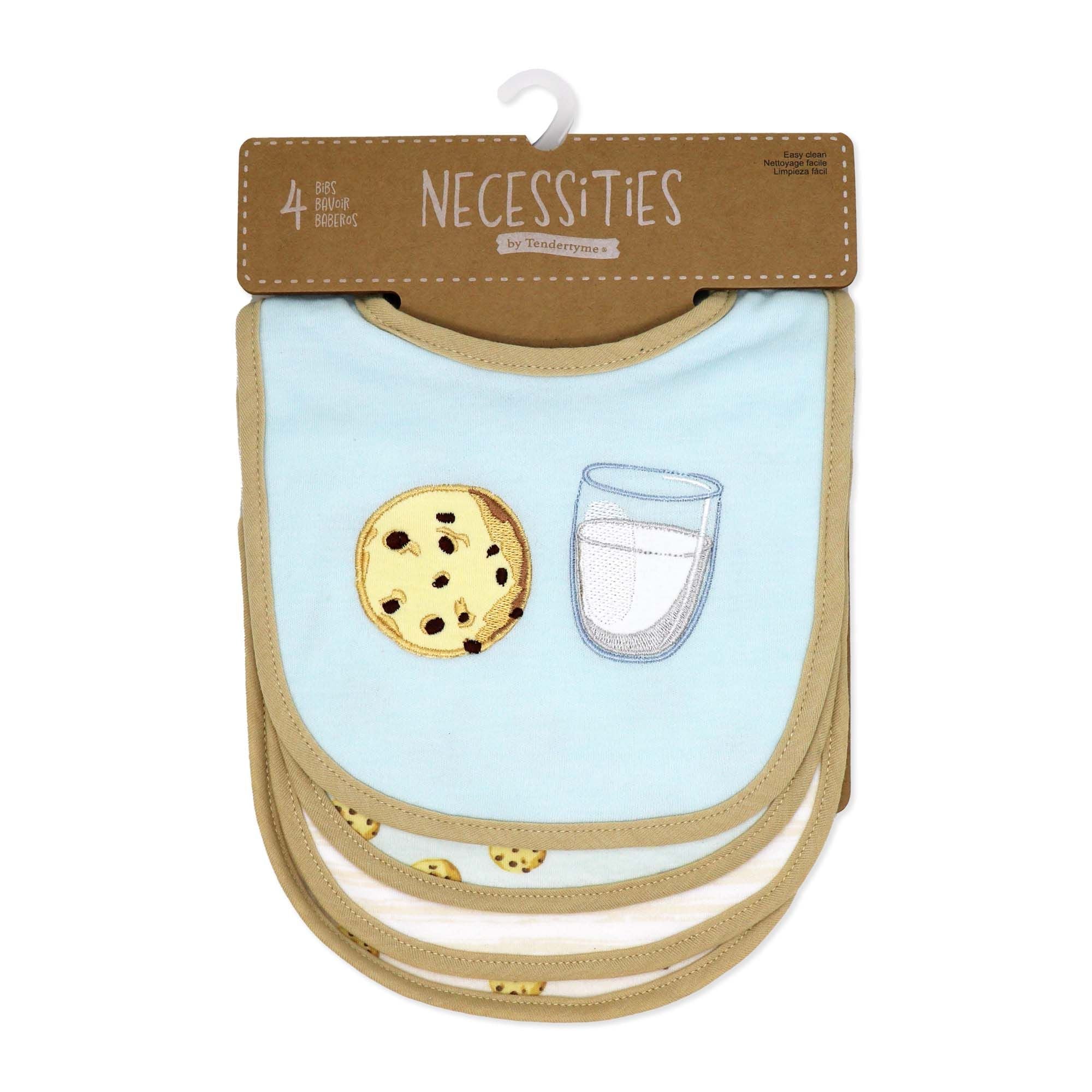 Milk & Cookies Baby Bibs 4-Pack – Soft Cotton Blend Front with Terry Backing