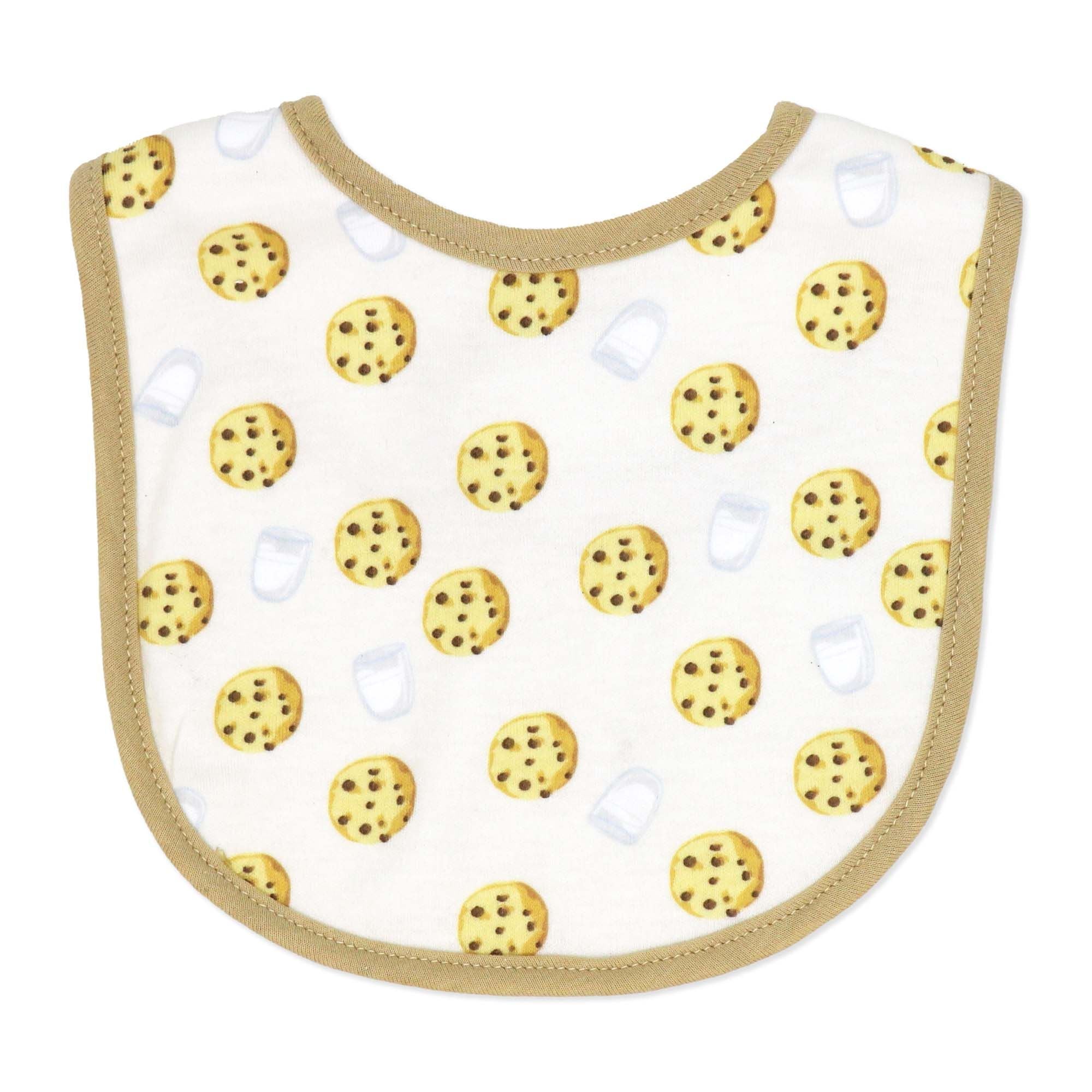 Milk & Cookies Baby Bibs 4-Pack – Soft Cotton Blend Front with Terry Backing