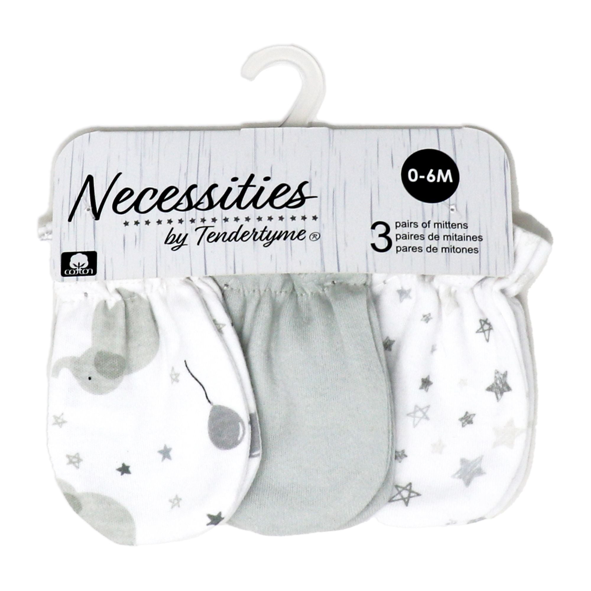 3-Pack Elephant & Balloon Baby Mittens – 100% Organic Cotton