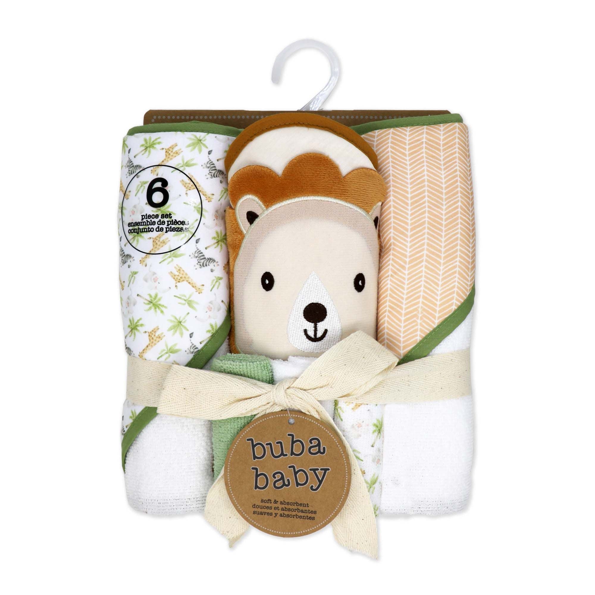 6-Piece Green Lion Baby Bath Set – 3 Hooded Towels, 3 Washcloths & BPA-Free Bath Toys, 100% Polyester