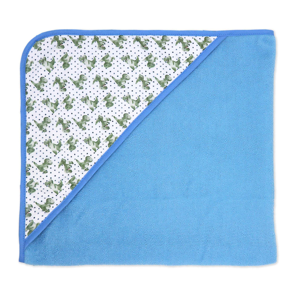6-Piece Blue Dino Baby Bath Set – 3 Hooded Towels & 3 Washcloths, 100% Polyester