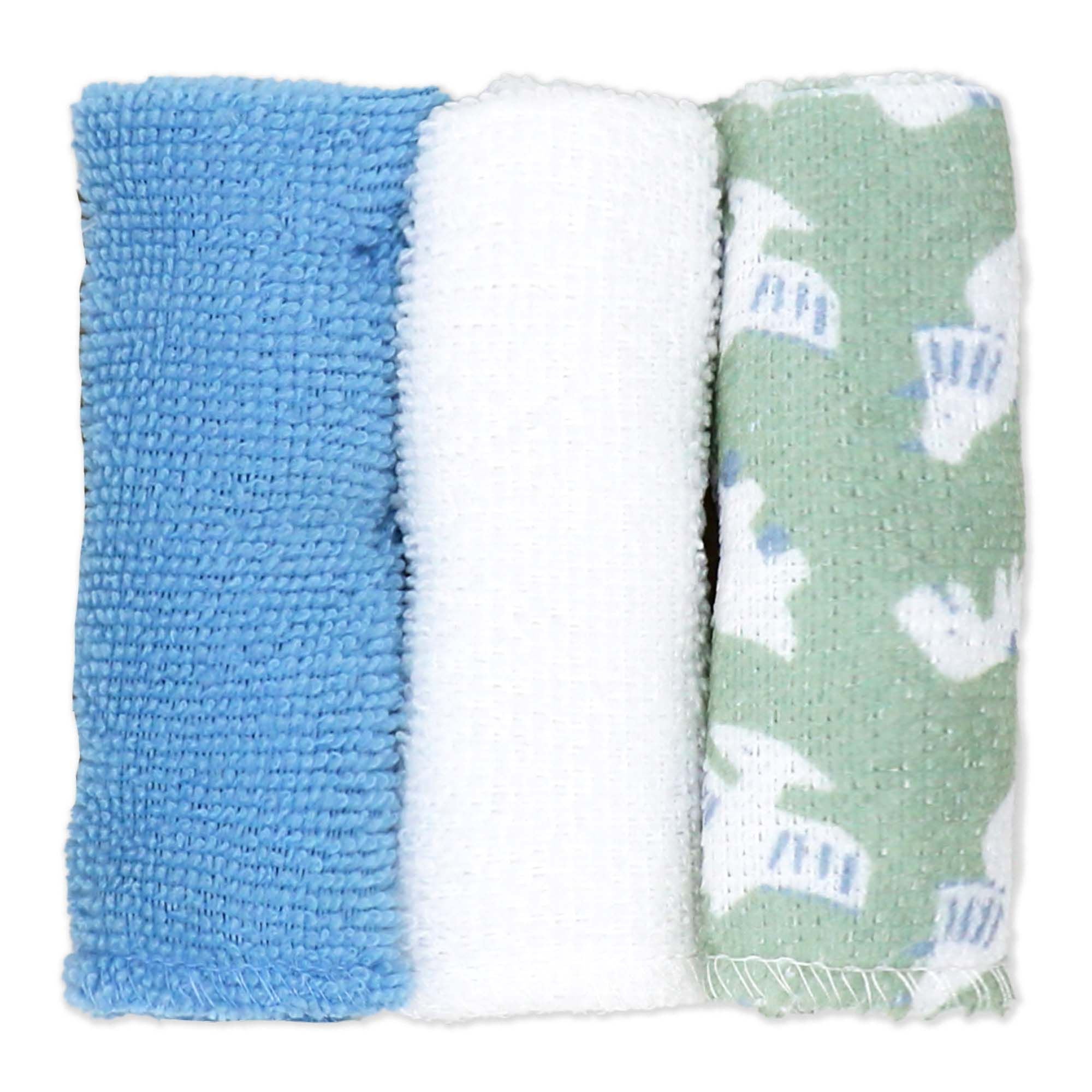 6-Piece Blue Dino Baby Bath Set – 3 Hooded Towels & 3 Washcloths, 100% Polyester