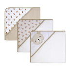 6-Piece Tan Teddy Baby Bath Set – 3 Hooded Towels & 3 Washcloths, 100% Polyester