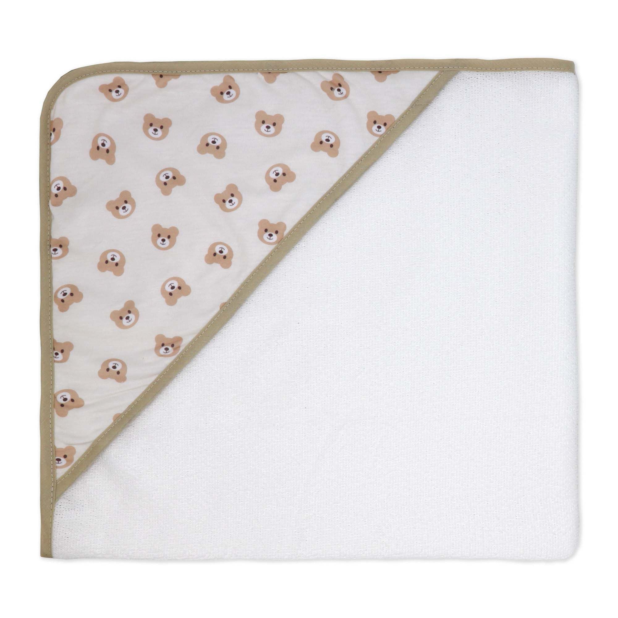 6-Piece Tan Teddy Baby Bath Set – 3 Hooded Towels & 3 Washcloths, 100% Polyester