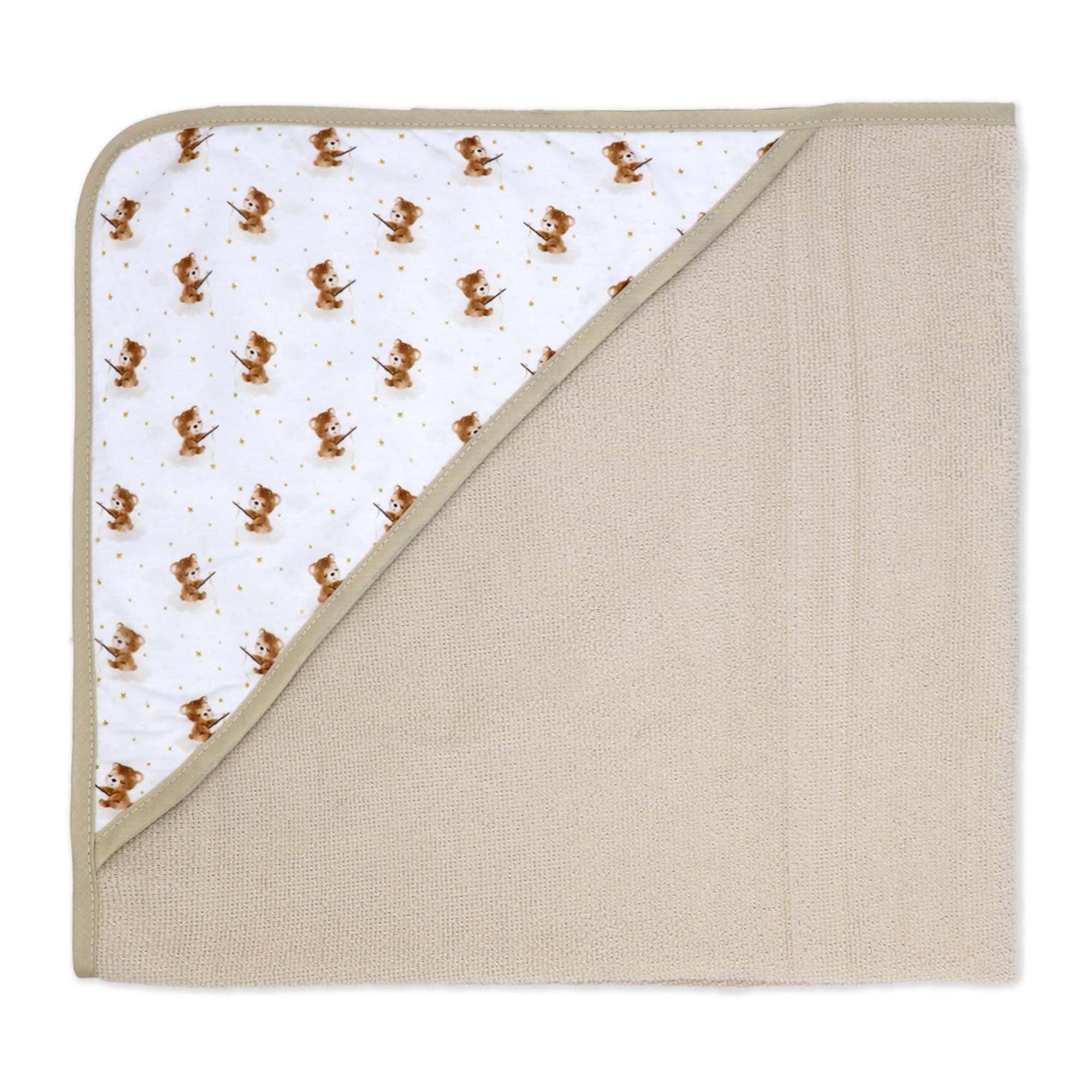 6-Piece Tan Teddy Baby Bath Set – 3 Hooded Towels & 3 Washcloths, 100% Polyester