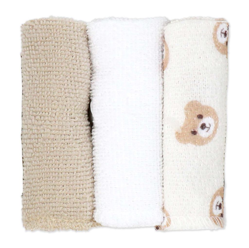 6-Piece Tan Teddy Baby Bath Set – 3 Hooded Towels & 3 Washcloths, 100% Polyester