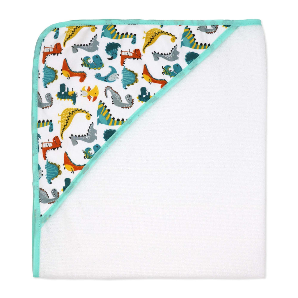 Dinosaur Baby Bath Set – 100% Polyester Hooded Towel, Washcloths & BPA-Free Bath Toys