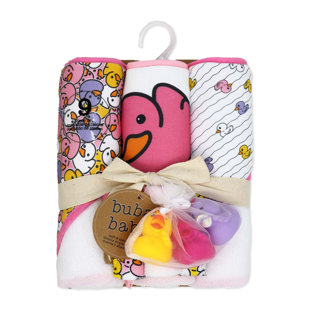 Duck Baby Bath Set – 100% Polyester Hooded Towel, Washcloths & BPA-Free Bath Toys