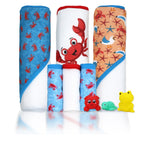 Crab Baby Bath Set – 100% Polyester Hooded Towel, Washcloths & BPA-Free Bath Toys