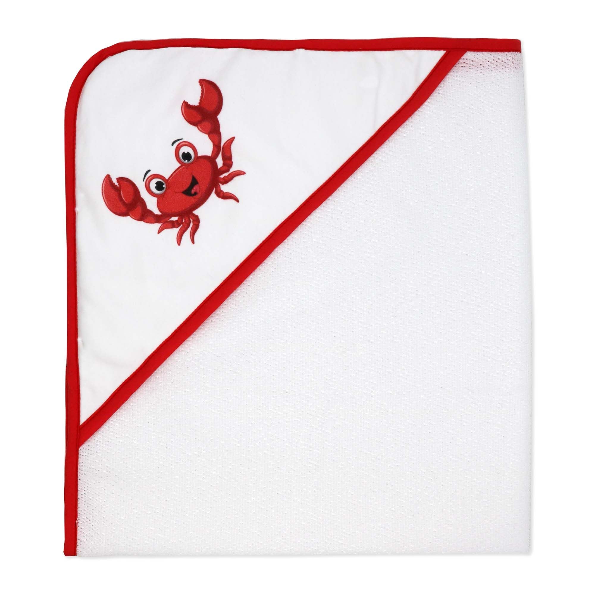 Crab Baby Bath Set – 100% Polyester Hooded Towel, Washcloths & BPA-Free Bath Toys