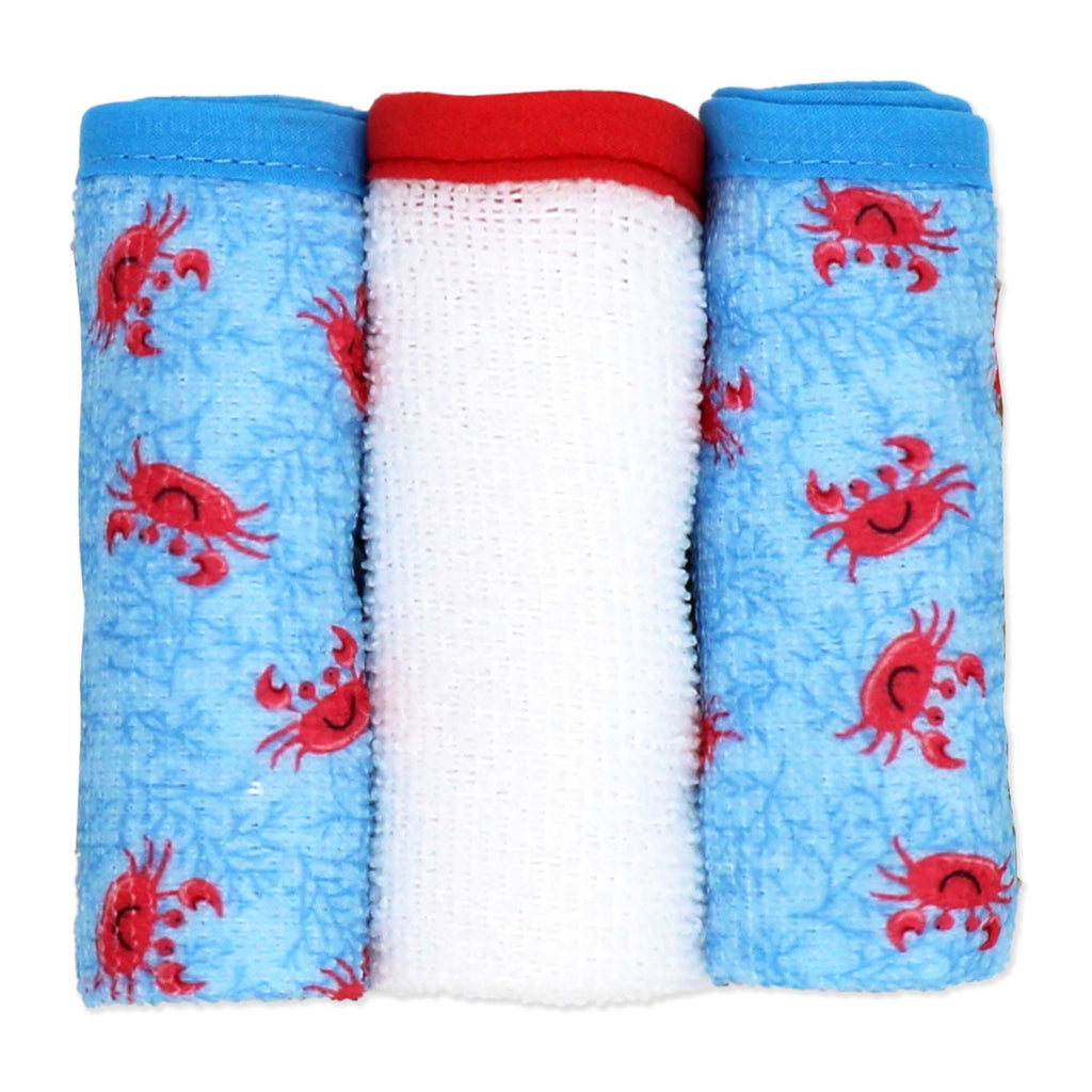 Crab Baby Bath Set – 100% Polyester Hooded Towel, Washcloths & BPA-Free Bath Toys
