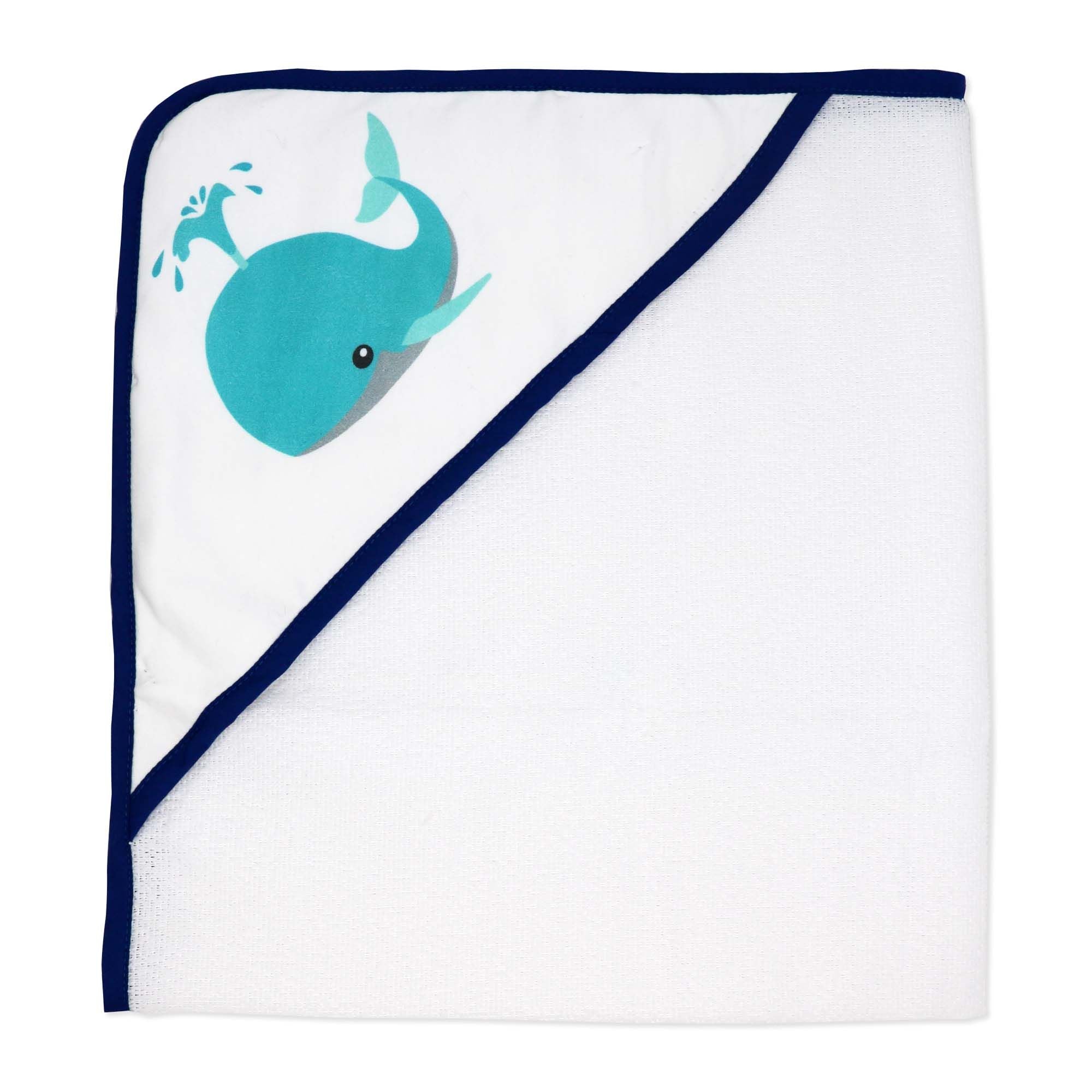 Whale Baby Bath Set – 100% Polyester Hooded Towel, Washcloths & BPA-Free Bath Toys