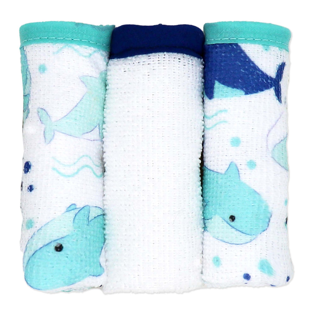 Whale Baby Bath Set – 100% Polyester Hooded Towel, Washcloths & BPA-Free Bath Toys