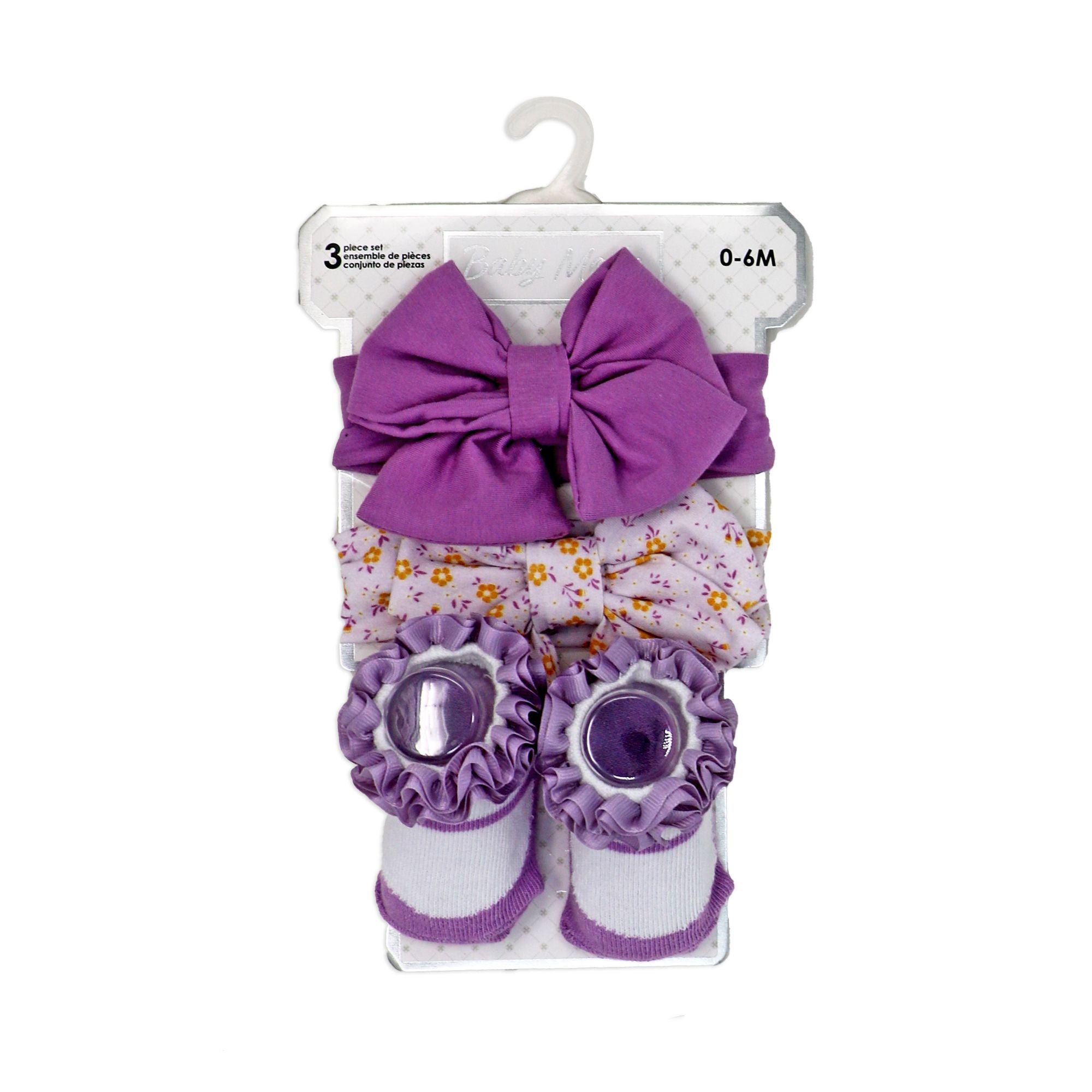 Baby Girl Socks & Headbands Set 0–6M – 2 Cotton Bows + Ruffle Socks