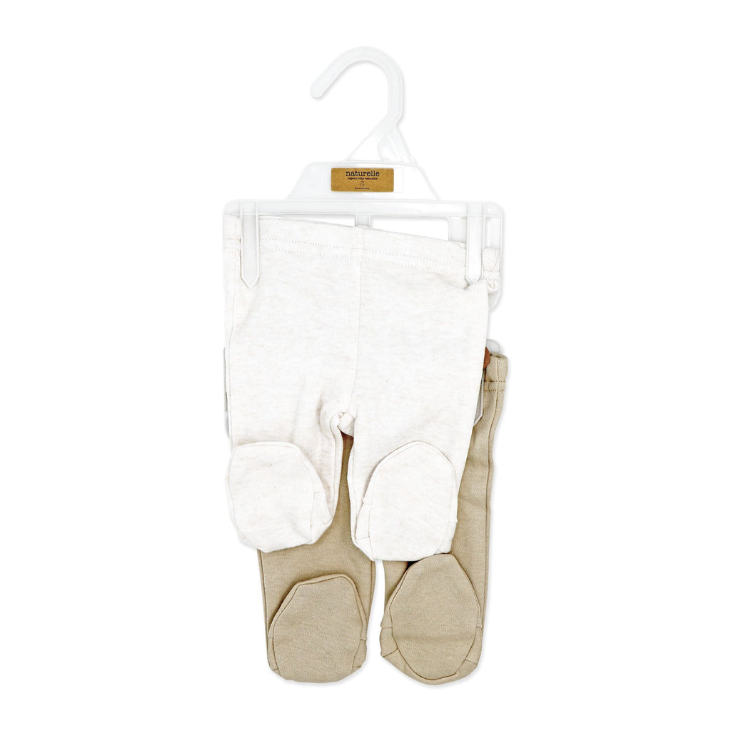 2-Pack 100% Organic Cotton Baby Footed Pants – Neutral Beige & Cream