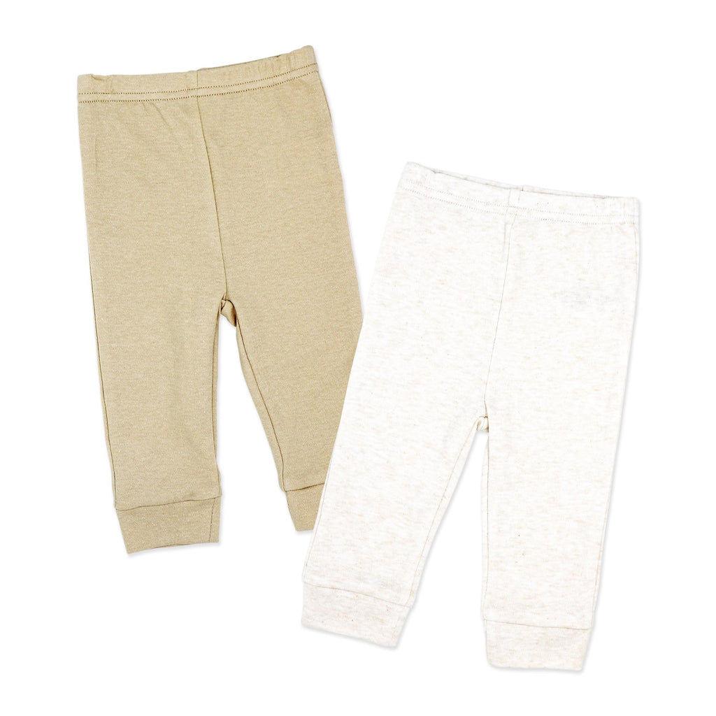 2-Pack 100% Organic Cotton Baby Cuffed Pajama Pants – Neutral Beige & Cream