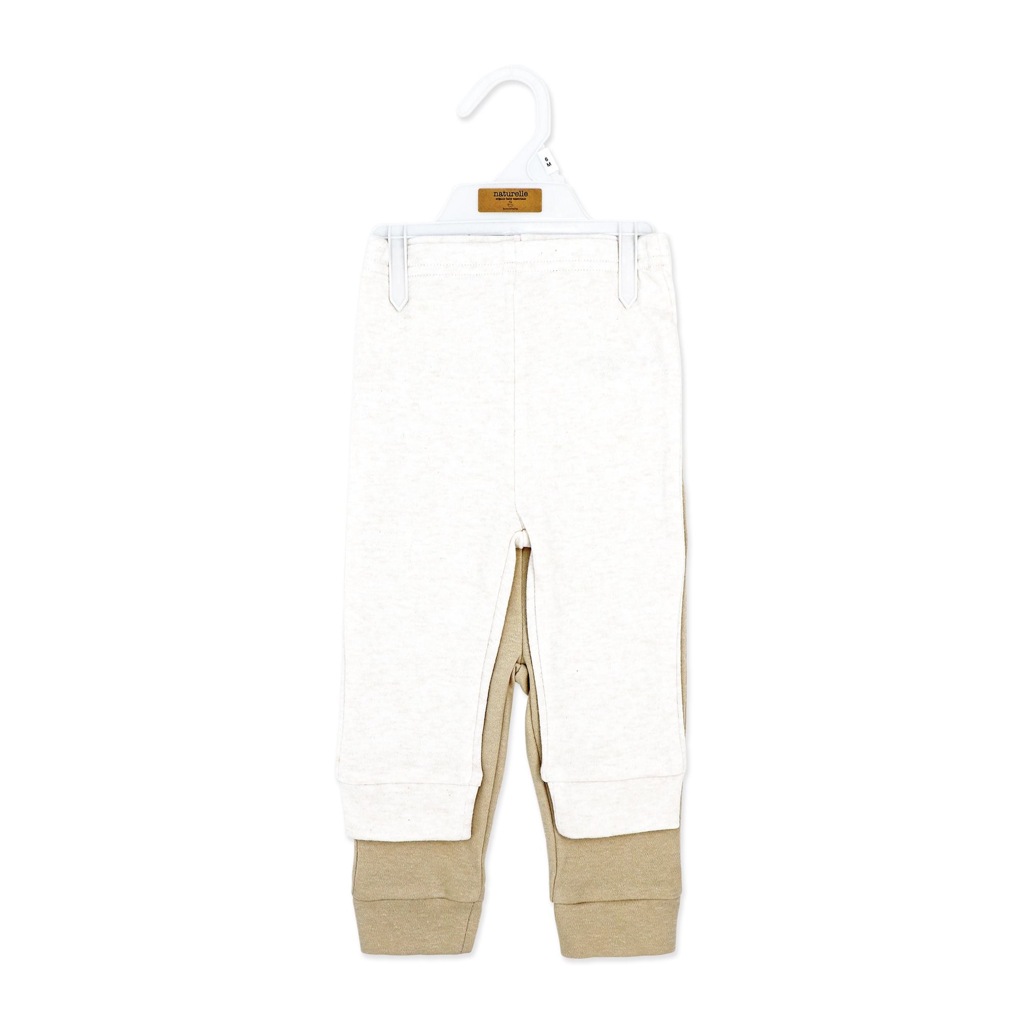 2-Pack 100% Organic Cotton Baby Cuffed Pajama Pants – Neutral Beige & Cream