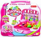 Kids Kitchen Cooking Play Set – Portable Pink Pretend Kitchen Toy (3+ Years)