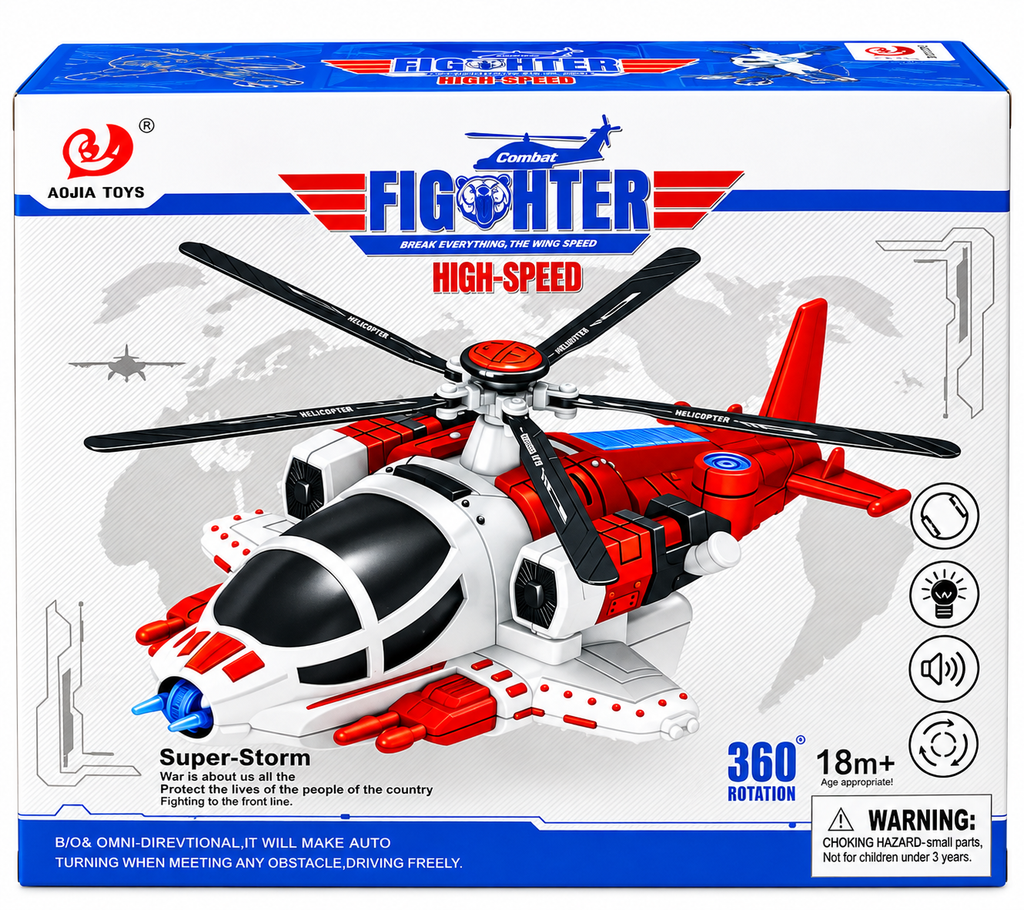 High-Speed Fighter Helicopter Toy – 360° Rotating Electric Helicopter with Lights &amp; Sound 3+