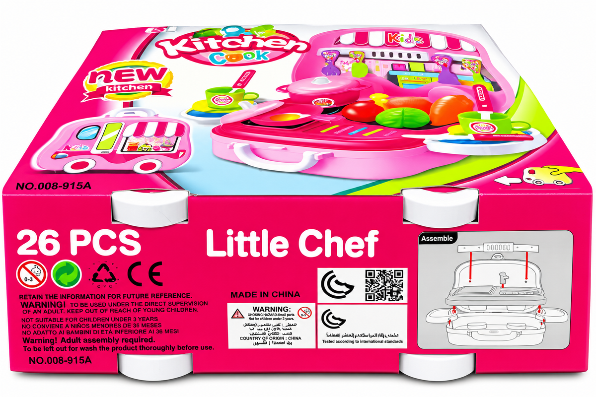 Kids Kitchen Cooking Play Set – Portable Pink Pretend Kitchen Toy (3+ Years)