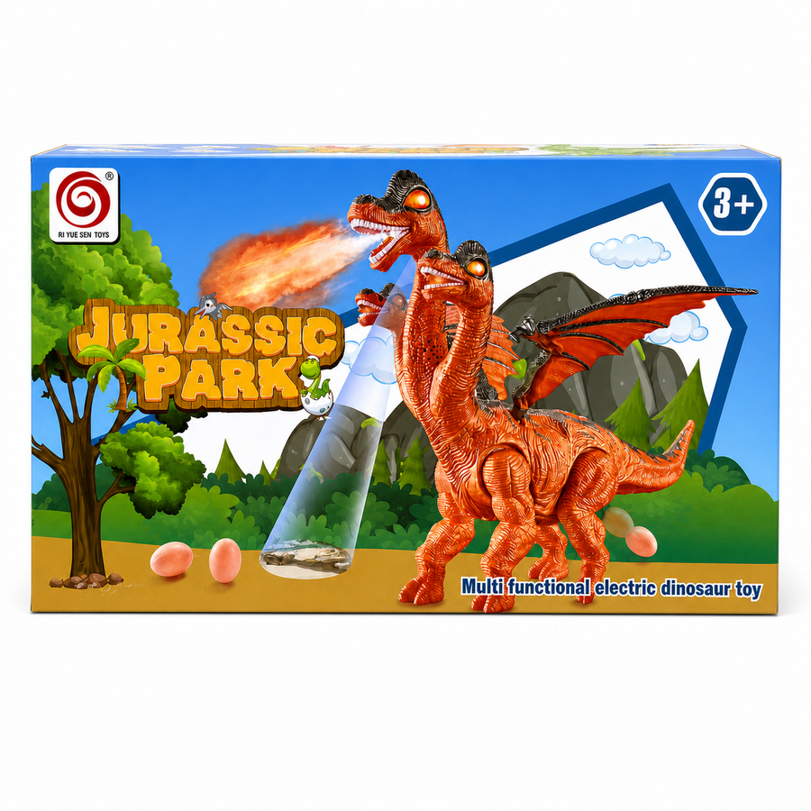 Dinosaur Toy – 3‑Headed Dragon with Eggs, Lights & Sound (Ages 3+)