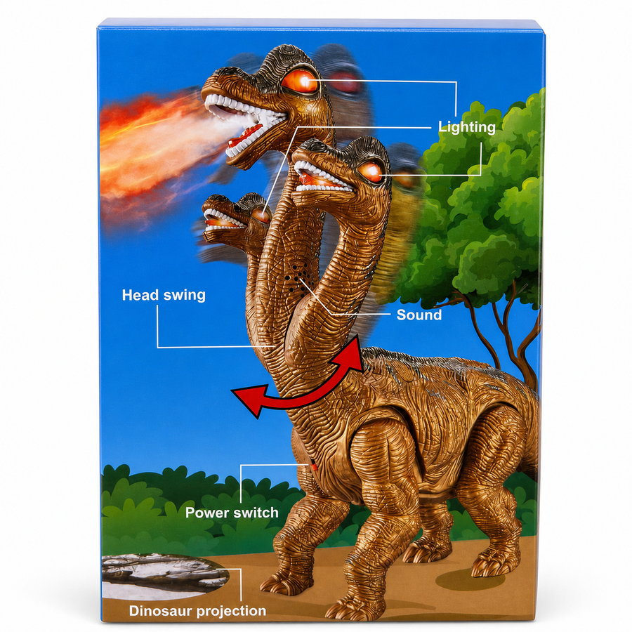 Dinosaur Toy – 3‑Headed Dragon with Eggs, Lights & Sound (Ages 3+)