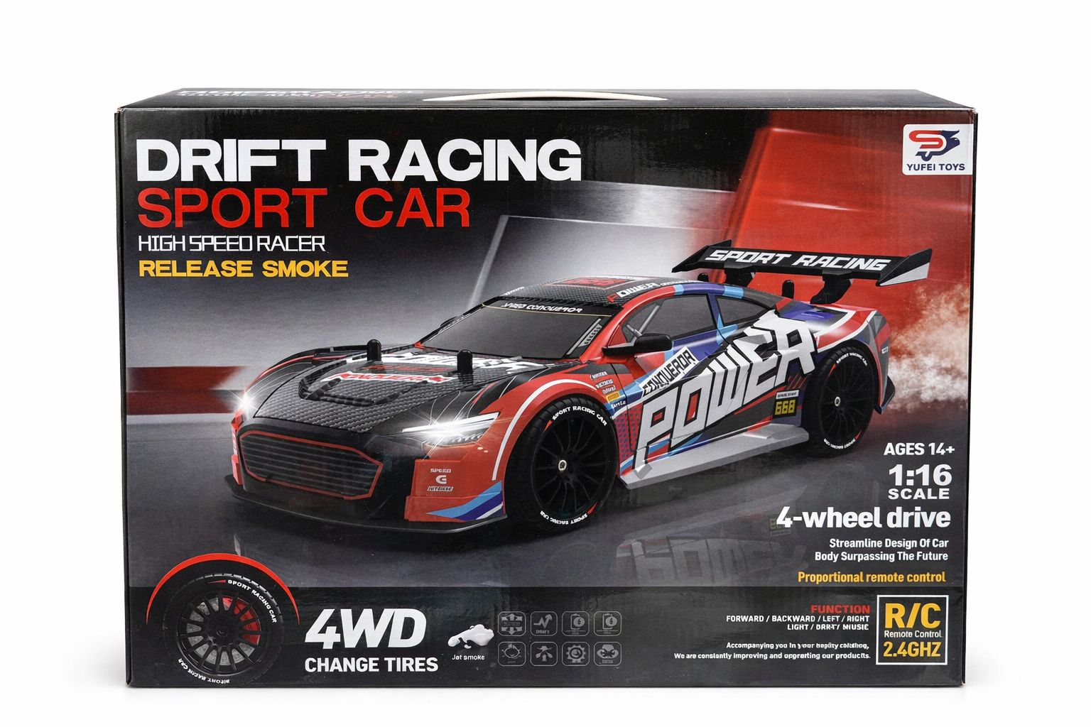 1:16 RC Drift Racing Sport Car – 4WD High‑Speed Remote Control Car with Smoke Effect, 2.4GHz