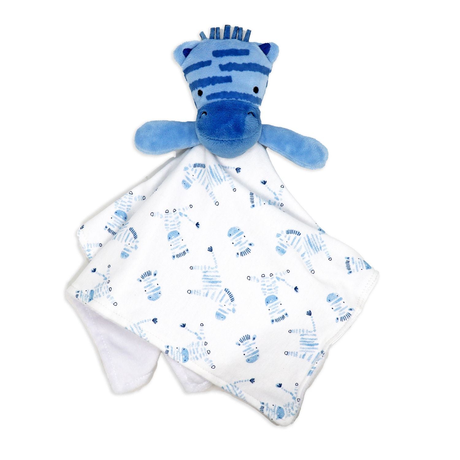 Blue Zebra Newborn 8 Piece Gift Set – 100% Cotton Layette & Toy