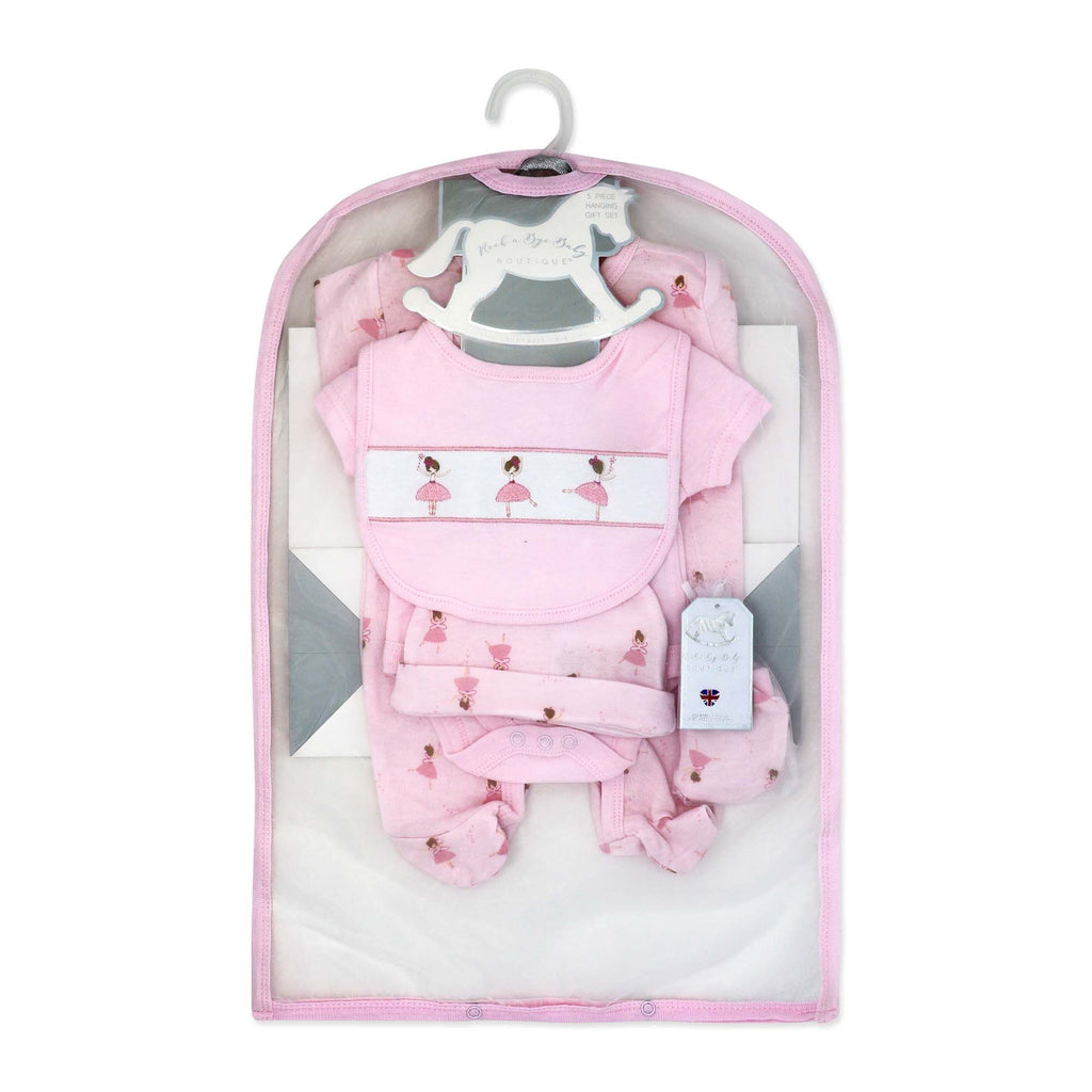 Pink Ballerina 5 Piece Baby Girl Layette Gift Set – 100% Cotton