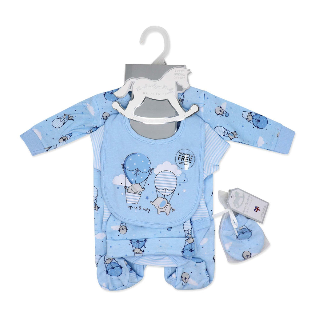 Blue Balloon 5 Piece Baby Layette Gift Set – 100% Cotton